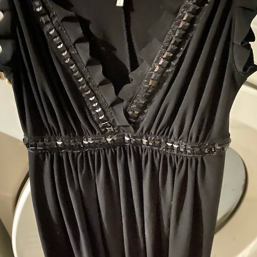 Black beaded v neck dress